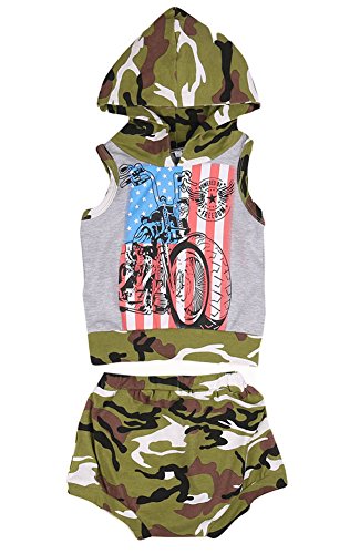 Baby-boys Sleeveless Hoodie Shirt Flag Camouflage Short Pants Outfit Clothes Set