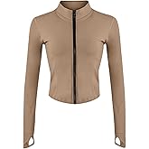 Zyrulix Women's Full Zip Lightweight Running Yoga Slim Fit Cropped Bbl Jacket Workout Sportwear With Thumb Holes