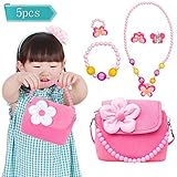 Girls Cute Plush Purses with Necklace Bracelet Ring and Earring Jewelry Set My First Purse for Little Girls Dress up and Role Play