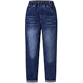 Nivne Tco Tween Boys' Jeans Slim Fit Tapered Leg Pull On Kids Elastic Waistband Denim Pants with Pockets