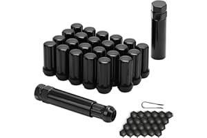 Acorn M14x1.5 Black Lug Nuts - 2" Tall, Set of 24 pcs, 2 Socket Keys, 14mmx1.5
