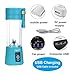 Portable USB Personal Blender Juicer Cup for Smoothies Shakes, Mini Travel Blender,Upgrade 6 Blades,Rechargeable,380ml (Blue)