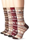 Timberland Women's Vintage Style Cotton Crew Sock 4-Pack Assorted, Tan/Port/Bark/Tan, One Size