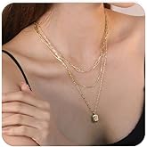 LUXU kisskids Gold Layered Necklaces for Women, 3 layered Stainless Steel Gold Plated Necklace Stack, Chunky Choker Box Paperclip Chains, Gold Star Pendant Necklaces, Dainty Trendy Jewelry Set