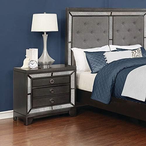 Amazon Com Chrome 3 Drawer Nightstand Grey Glam Mdf Pine Wood Finish Felt Lined Top Drawer Usb Port Kitchen Dining