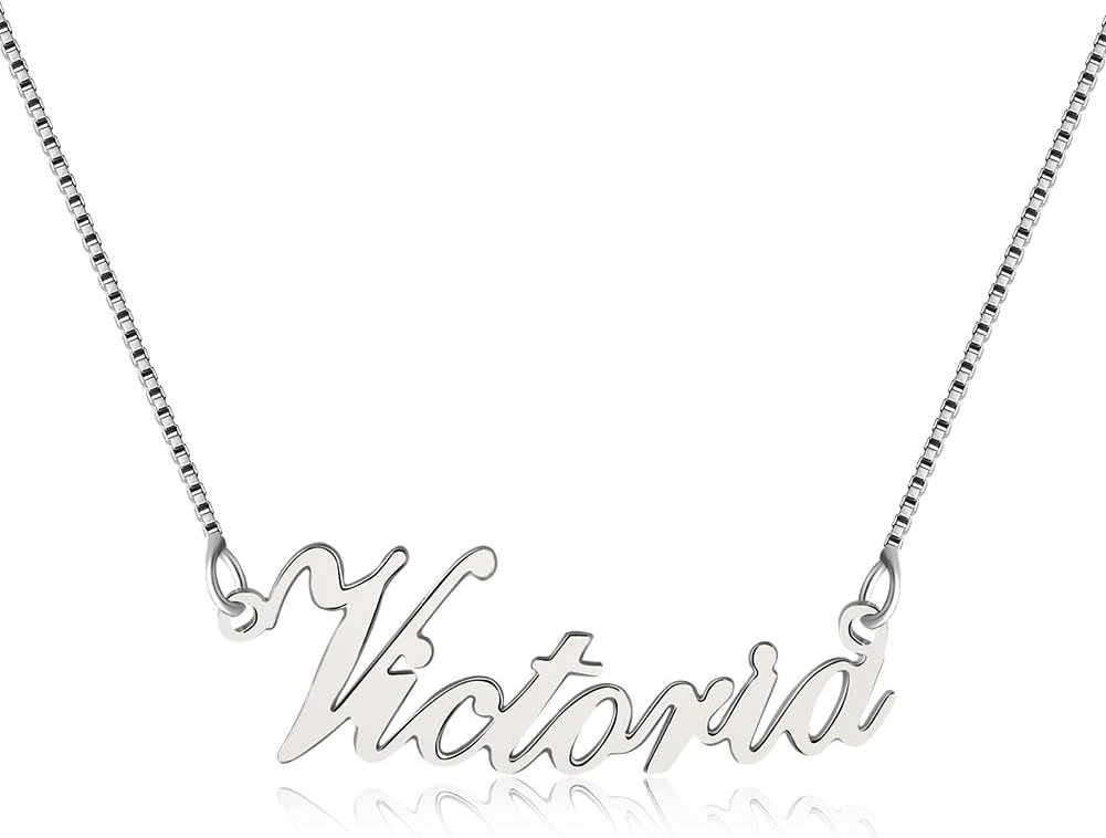 925 Sterling Sliver Custom Name Necklace Personalized Initial Necklaces Pendant Jewelry Gift for Her (Victoria)