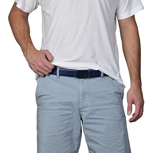 Mission Belt Men's Ratchet Belt - 35mm Blue Buckle / Blue Leather, Medium (33 - 35)