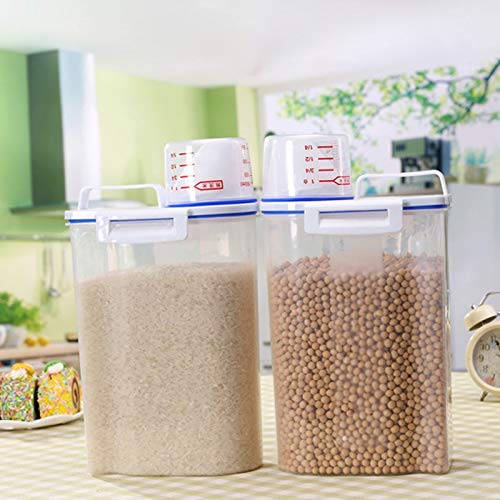 JISETY 2L Plastic Kitchen Food Storage Box Ornament Bins Cereal Grain Bean Rice Dispenser Container