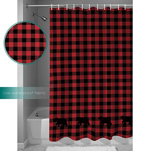 Bathroom Decor Fabric Custom Buffalo Check Bear Applique Shower