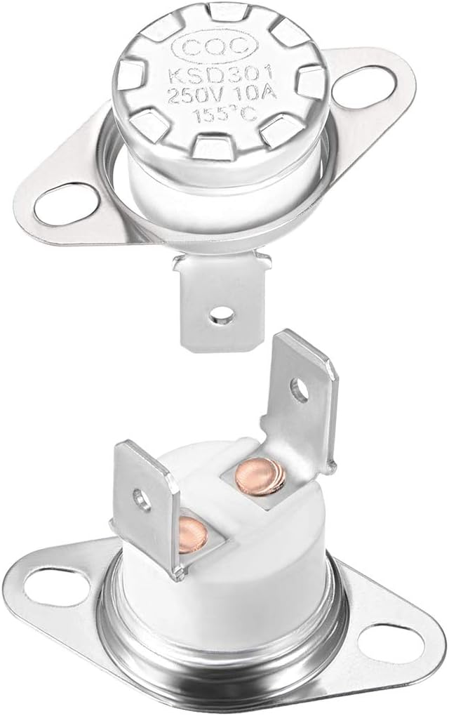 sourcing map KSD301 Thermostat 155°C/311°F 10A Normally Closed N.C Adjust Snap Disc Temperature Switch for Microwaves,Oven,Coffee Maker 2pcs,Ceramic Material
