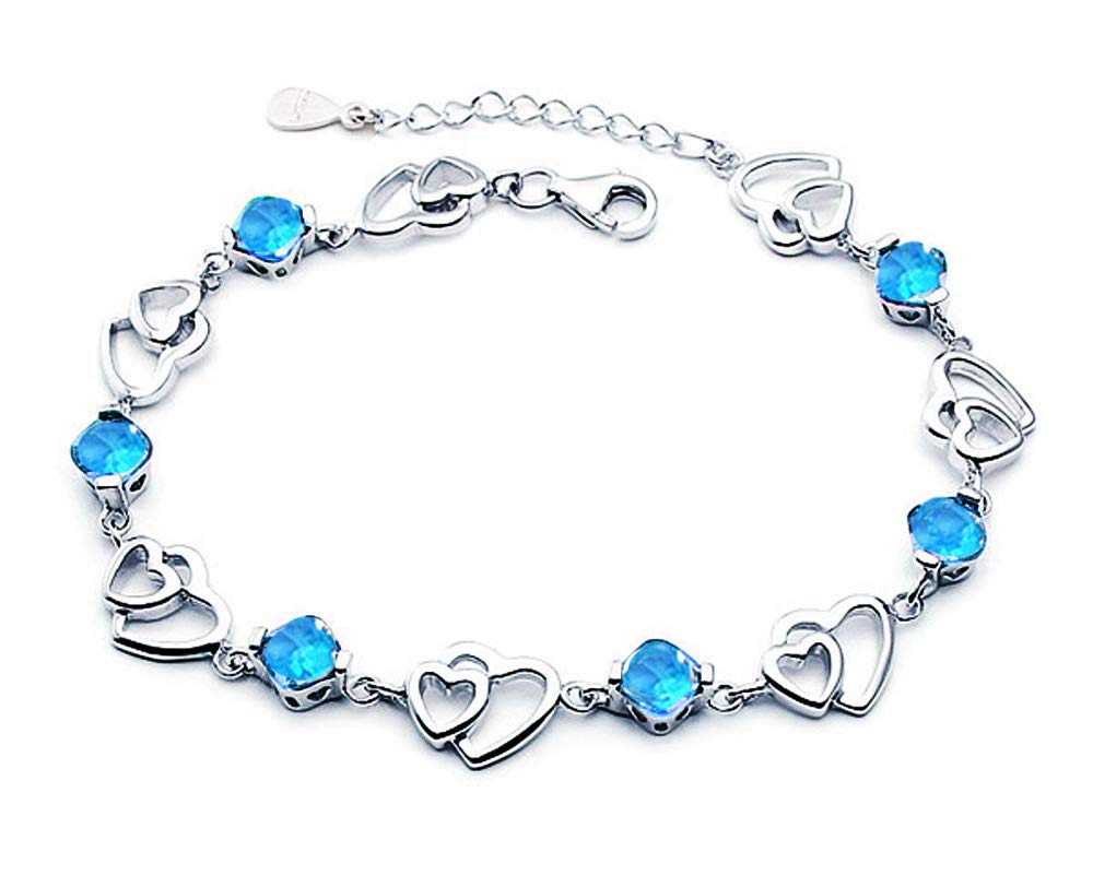 kaguyo swarovski element Amethyst red pink blue white Crystal Heart Silver bracelet,for women girls. (blue crystal)