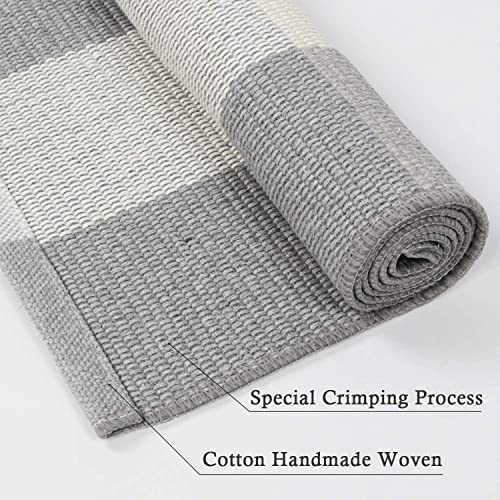 LEEVAN Buffalo Plaid Outdoor Rug 4x6 ft Grey Buffalo Check Rug Hand