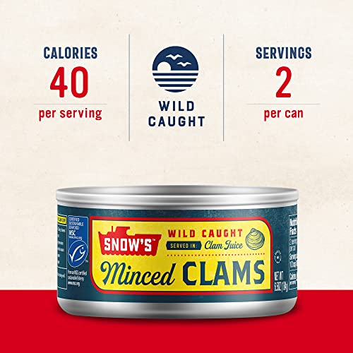 Snow's Wild Caught Minced Clams Canned, 6.5 Oz Can 5g Protein Per