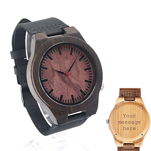 Custom Personalized Modern Men Custom Personalized Engraved Hand Bamboo Wooden Watch Japan Movement Quartz With Genuine Cowhide Leather Band Casual Watches Creative Gifts For Men and Women
