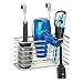 mDesign Steel Over Cabinet/Door Hair Dryer Holder Storage, Hair Styling Tool Organizer Basket for Bathroom - Blow Dryer, Flat Iron, Curling Wand, Straightener, Linelle Collection - Satin