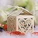 PONATIA 50 PCS 2.3 Inches Love Heart Laser Cut Candy Gift Boxes With Ribbon Wedding Party Favor (Beige)