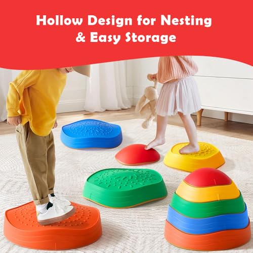 Abley Kids Balance Stepping Stones Set | Non-Slip Sensory River Stones for Gross Motor Skill Training | Montessori Obstacle Course Toys for Indoor & Outdoor Active Play