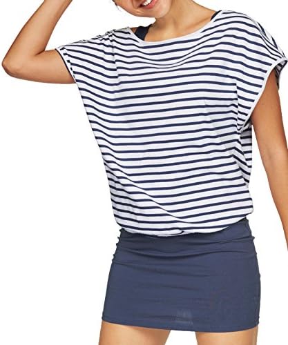 Jusfitsu Women's 2 Piece Outfits Casual Summer Striped T Shirt Tops Bodycon Mini Tank Dresses Navy Stripes M