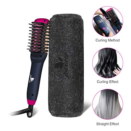 Hair Straightener Curler, Beard Straightener for Men - Mexitop 2 in 1 Hair Straightening/Curling Salon Tool, Lightweight, Dual Voltage, Bonus Glove/Clips/Woolly Cosmetic Bag ($25 Value), Metallic Red (Best Makeup Brushes 2019 Uk)