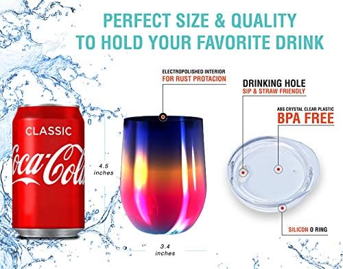 Chillout Life 12 Oz Stainless Steel Tumbler With Lid Gift Box Wine Tumbler Double Wall Vacuum Insulated Travel Tumbler Cup For Coffee Wine Cocktails Ice Cream Rainbow Wine Tumbler