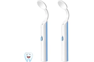 GEODURN 2 Pieces Dental Mirror with Light - LED Lighted Teeth Inspection Mirror, Anti Fog Curve Angle Mouth Mirrors Dentist Oral Assistant Care Tool Accessories (Light Blue)