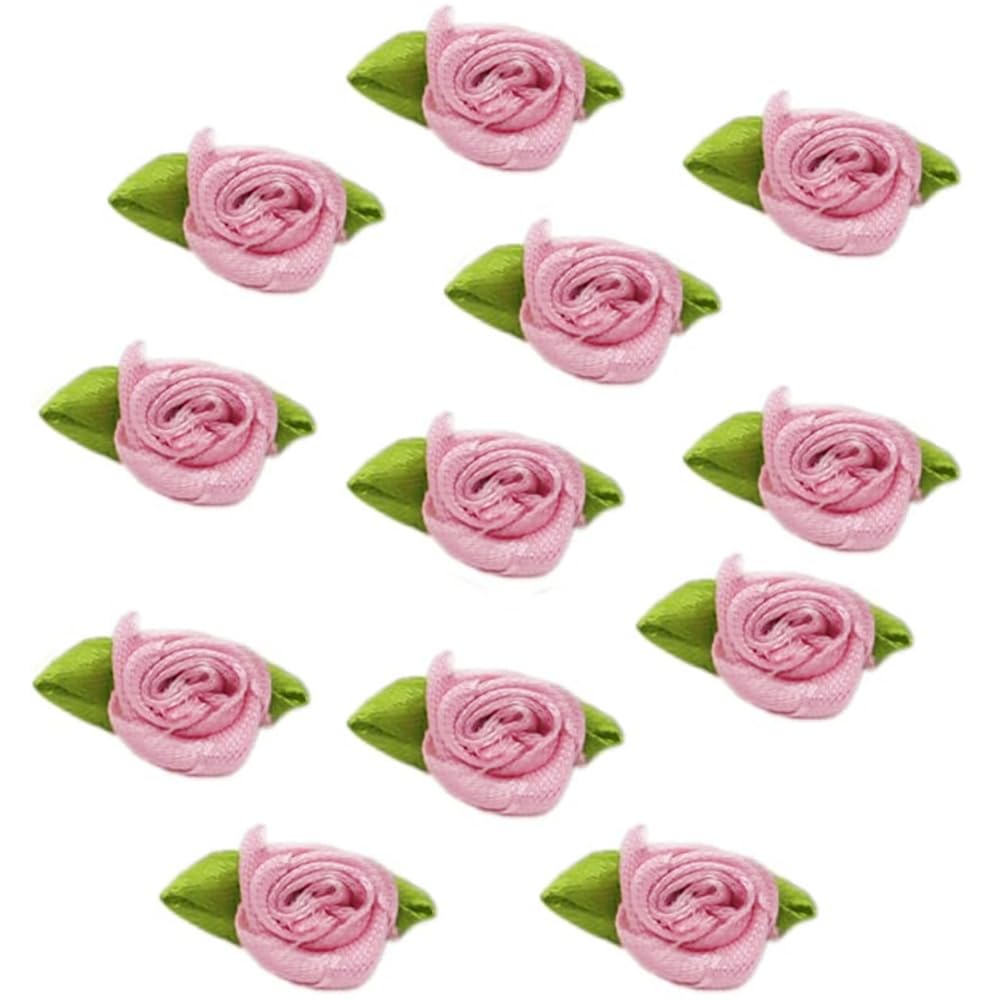 Duories 200 xmini Artificial Flowers Roses Heads,Bow Roses with Leaf,Rose Flower Heads Flower Heads for Crafts,Flower Appliques,Confetti Decoration for DIY Crafts,Garland Scrapbooking,Old Pink