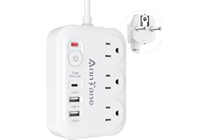 ANNTANE European Travel Plug Adapter with 4FT Extension Cord, (Not for UK) US to European International Plug Adapter Travel Essentials France Germany Greece