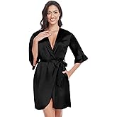 DandyChic Women's Satin Robe Short Ruffle Robes for Women Kimono Bathrobe Bride Bridesmaid Sexy Sleepwear with Pockets