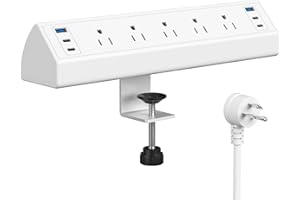 Jgstkcity Desk Clamp Power Strip USB C,40W Total Fast Charging Station,4 PD 20W USB C Ports,Desk Edge Mount Surge Protector,5 Outlets,Fit 1.96" Tabletop Edge,ETL Listed,White