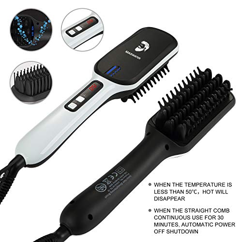 Beard Straightener for Men, MASWATER- Beard Straightening Brush Comb Ionic with PTC Ceramic Technology, Auto Temperature Lock, LED Display Monitor, Faster Heat - Thumbnail 3