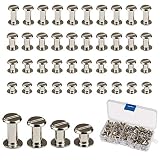 Chicago Screws,LANMOK 120 Sets 5mm Silver Chicago Buttons Assorted Kit Screwing Fasteners Metal Accessories for DIY Crafts Leather Belts Bookbinding