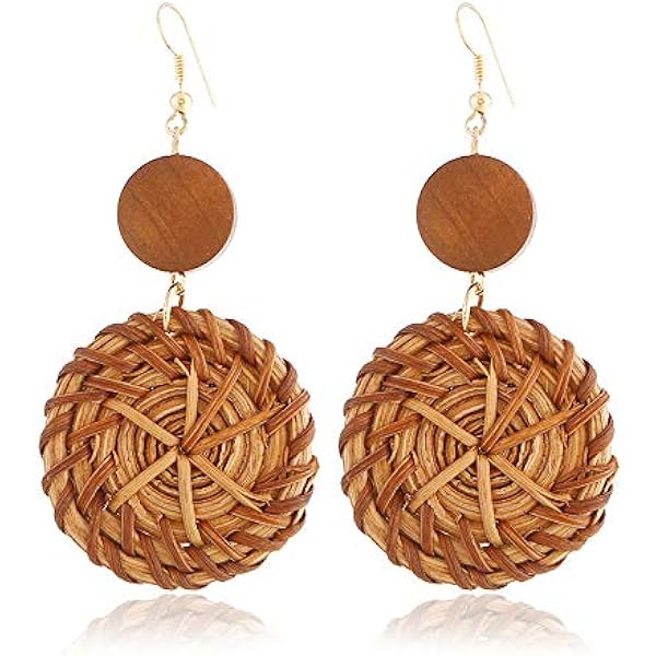 Bohemian Rattan Drop Earrings | Star Triangle Geometric Dangle Earrings For Women