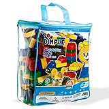Dimple DC15381 150 Piece Soft Plastic Building Block Set with Wheeled Train Pieces and Carry Bag, Tons of Fun, Great for Kids & Toddlers, Medium, Multicolor