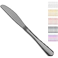 Evanda Black Dinner Knives 12 Pieces,Titanium Plating Black Stainless Steel Steak Knives Set Table Knives, Flatware Butter knife Knives Set Cutlery Set, Dishwasher safe