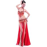 ROYAL SMEELA Belly Dance Costume Set for Women Professional Belly Dance Bra and Belt Belly Dancing Skirt Slit Carnival Outfit