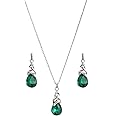 RUOFFETA Teardrop Crystal Jewelry Set, Birthstone Pendant Necklace Drop Dangle Earrings for Women