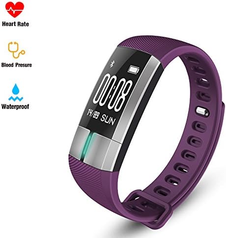 Blood Pressure Heart Rate Wristband Fitness tracker - Pulsometros ECG&amp;PPG Monitoring Smart Watch Real time Heart Rate Blood Pressure Fitness Sports Watch Call SMS for Android IOS (PURPLE)