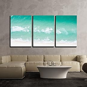 3 Piece Canvas Wall Art - Crystal Clear Sea Waves - Modern Home Art Stretched and Framed Ready to Hang - 16"x24"x3 Panels