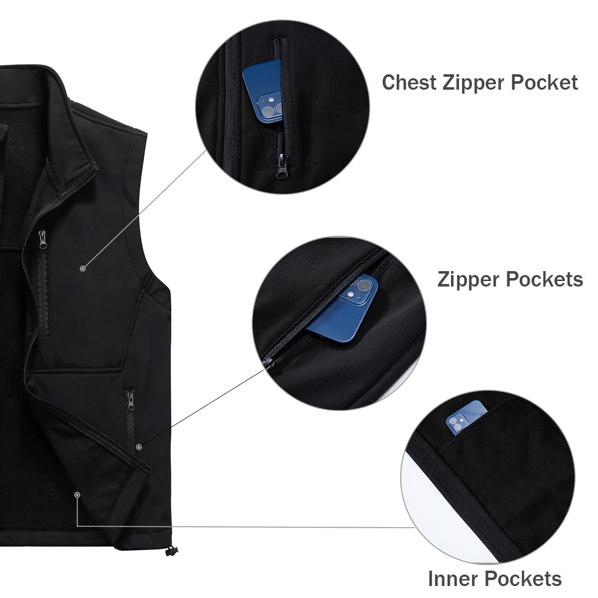 Msmsse Men's Outerwear Lightweight Vest Standing Collar Puffer Sleeveless Jacket for Hiking Running Golf Black 4XL