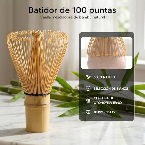 Kit de Té Matcha Tradicional, Juego de Té Matcha 8 Piezas – Tazón de Cerámica Artesanal, Batidor de Bambú, Soporte y Cuchara Kit Completo para Ceremonia de Té Japonesa en Casa (gris)