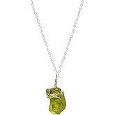 Real Raw Peridot Pendant Necklace, Rough Crystals, Natural Raw Gemstone, Green Peridot, Energy Healing Crystals, August Birthstone, Gift for Women, Silver Plated Jewelry 18 inch, AA+ Quality Peridot…