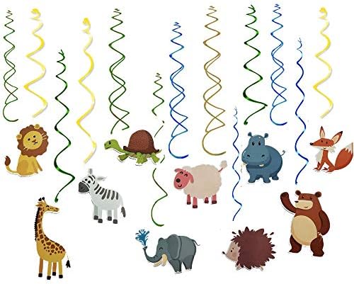 Cocobee Jungle Animals Hanging Swirl Decorations of Lion Zebra Elephant Fox Giraffe Hedgehog Rhinoceros Sheep Animal Themed Party for Baby Nursery Kids Children Party Supplies
