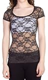 Zenana Outfitters Women's Floral Full Lace Short Sleeve Sheer Top