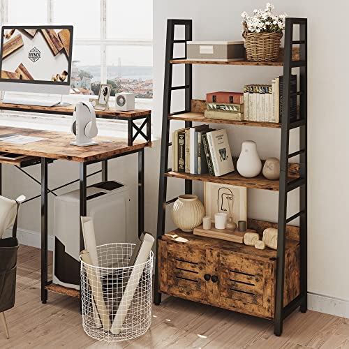 IRONCK Bookshelf with Louvered Doors, 3Tier Ladder Shelf with