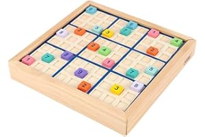 ibasenice Wooden Sudoku Puzzles Board Games with Drawer Rainbow Sudoku Chess Toy Set Desktop Math Brain Teaser Toys to Train 