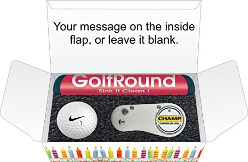 Birthday Golf Gift Set (Short Game Essentials) GolfRound Towel - Nike Golf Ball - FLIX Repair Tool - Golf Greeting Card - Packaging (With Gift Tag)