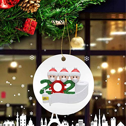 Christmas Ornaments 2020 Xmas Decorative Ornament DIY Quarantine Family Personalized Name with Face Mask Hand Sanitizer Toilet Paper, Creative Gifts for Family Customized (Family of 3 --White, 1 Pcs)