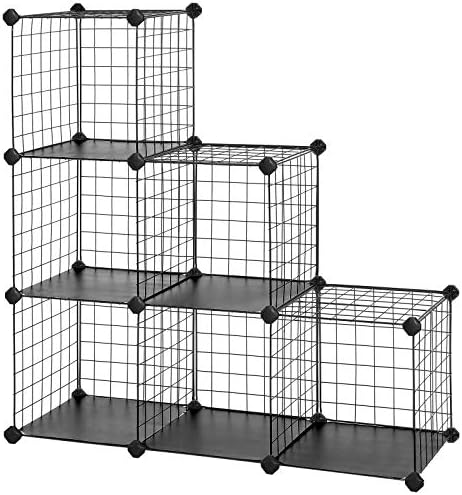 Songmics Metal Wire Cube Storage,6-Cube Shelves Organizer,Stackable Storage Bins, Modular Bookcase, Diy Closet Cabinet Shelf, 36.6"L X 12.2"W X 36.6"H, Black Ulpi111H