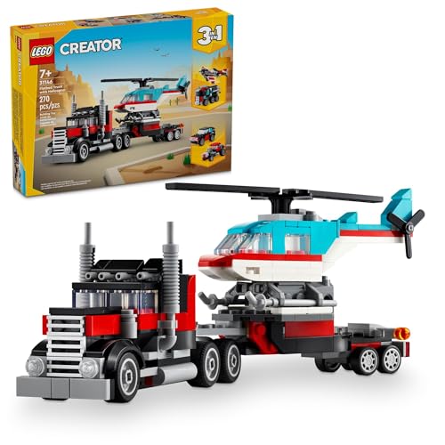 LEGO Creator 3 in 1 Flatbed Truck with Helicopter Toy, Transforms from