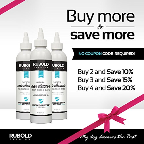 RUBOLD Natural Ear Cleaner for Dogs - Soothing and Organic Dog Ear Infection Treatment - Also Best Daily Ear Wash Solution for Every Cat Puppy and Pet
